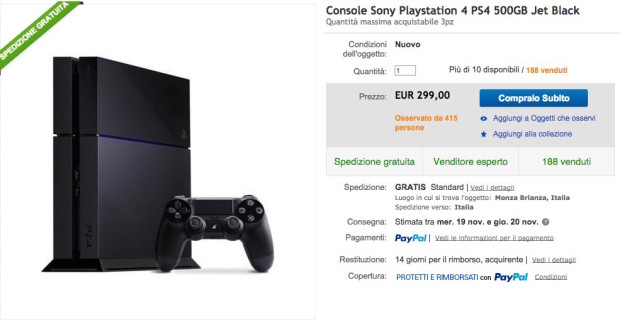PlayStation 4 in offerta su eBay a 299 euro
