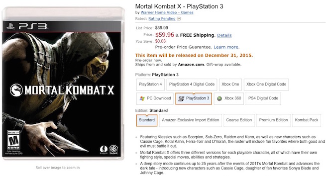 mortal kombat x ps3 xbox 360